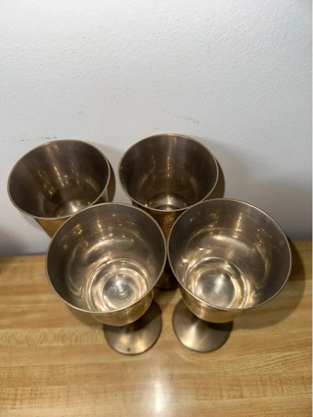 Vintage Etched Brass Wine Goblets/Chalices Set of 4
